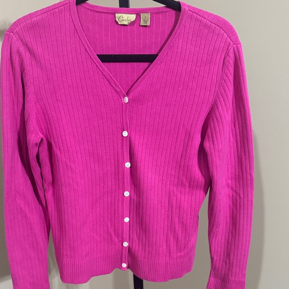 Caslon Women's Bright Pink Button-Up‎ Cardigan